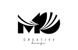 lettere nere creative logo mo mo con linee guida e concept design stradale. lettere con disegno geometrico. vettore