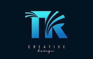 logo creativo lettere blu tr tr con linee guida e concept design stradale. lettere con disegno geometrico. vettore