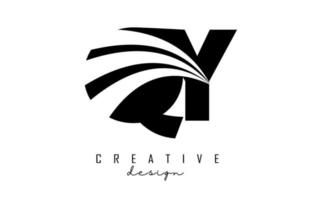 lettere nere creative logo qy qy con linee guida e concept design stradale. lettere con disegno geometrico. vettore