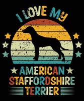 divertente american staffordshire terrier vintage retrò tramonto silhouette regali amante del cane proprietario del cane t-shirt essenziale vettore