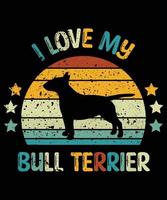 divertente bull terrier vintage retrò tramonto silhouette regali amante del cane proprietario del cane t-shirt essenziale vettore