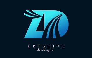 lettere blu creative logo zd zd con linee guida e concept design stradale. lettere con disegno geometrico. vettore