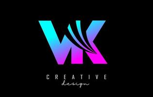 lettere colorate creative logo vk vk con linee guida e concept design stradale. lettere con disegno geometrico. vettore