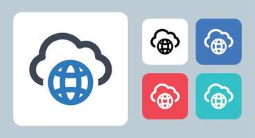 icona di cloud hosting - illustrazione vettoriale. nuvola, hosting, globale, internet, online, rete, server, archiviazione, dati, linea, contorno, piatto, icone. vettore