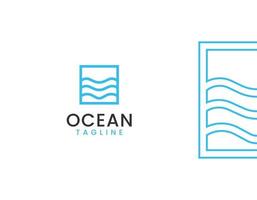 modello logo oceano blu, concetto di oceano e scatola vettore