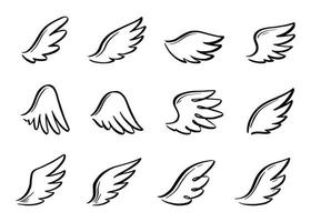 set di ali di angelo doodle. disegnato a mano vettore