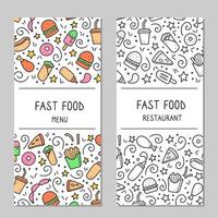 set di doodle disegnato a mano fast food. illustrazione vettoriale. vettore