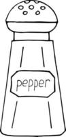 icona dello shaker di pepe, adesivo. schizzo disegnato a mano in stile doodle. , minimalismo, condimenti da cucina monocromatici vettore