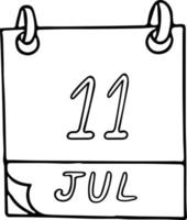 calendario disegnato a mano in stile doodle. 11 luglio. Giornata mondiale della popolazione, data. icona, elemento adesivo per il design. pianificazione, vacanza d'affari vettore