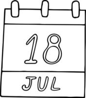 calendario disegnato a mano in stile doodle. 18 luglio. Giornata internazionale di Nelson Mandela, data. icona, elemento adesivo per il design. pianificazione, vacanza d'affari vettore