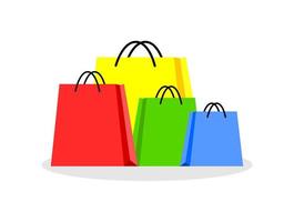 set di illustrazione design piatto colorato shopping bag. commerce bag, shopping bag colore giallo, rosso, blu e verde. borsa icona dello shopping su sfondo bianco. vettore