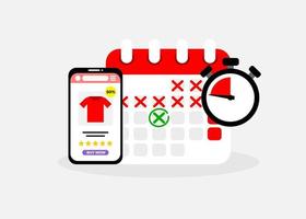 illustrazione del negozio online, del calendario e del cronometro. illustrazione di un interessante conto alla rovescia promozionale all'evento di acquisto del negozio online. vettore