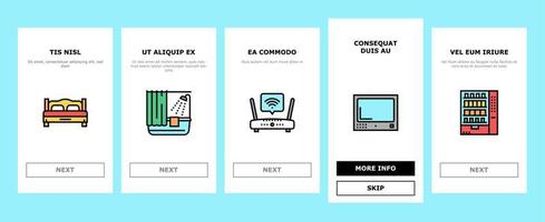 icone di imbarco del servizio di comfort del motel impostano il vettore