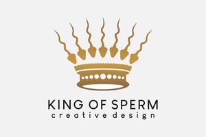 design del logo dello sperma, icona dello sperma combinata con un'icona della corona in un concetto creativo vettore