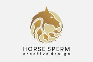 design del logo dello sperma di cavallo, silhouette della testa di cavallo e icona dello sperma in cerchio con un concetto creativo vettore