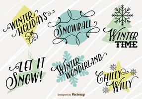Icone di buon Natale con testi invernali felici vettore