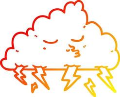 nuvola di tempesta del fumetto di disegno a linea a gradiente caldo vettore