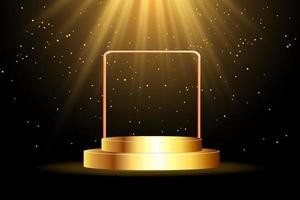 I prodotti di sfondo 3d mostrano la scena del podio dorato con un supporto geometrico per mostrare i prodotti cosmetici. vetrina scenica su studio di visualizzazione piedistallo vettore
