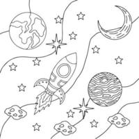disegno vettoriale da colorare pagina razzo spaziale per il bambino