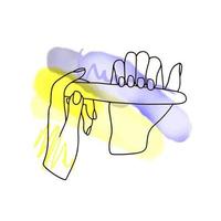 segare unghie, manicure, stile doodle disegnando su uno sfondo acquerello nei colori blu e giallo vettore