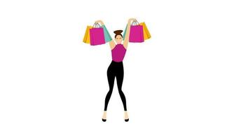 donna dello shopping che tiene borse illustrazione logo vettore
