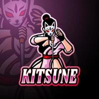 kitsune esport logo mascotte design vettore