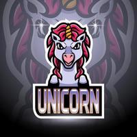 design della mascotte del logo esport di unicorno vettore