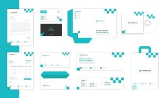 set di design di cancelleria aziendale verde con carta intestata, fattura, biglietto da visita e vettore di design busta