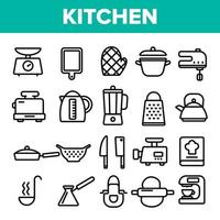 vettore di set di icone della linea di stoviglie. simbolo degli strumenti della cucina domestica. icone di cucina classiche da cucina. illustrazione web di contorno sottile