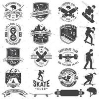 set di distintivi per skateboard e longboard club. illustrazione vettoriale