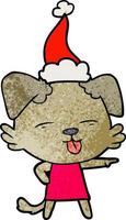 cartone animato testurizzato di un cane che sporge lingua con indosso un cappello da Babbo Natale vettore