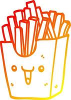 caldo gradiente linea di disegno simpatico cartone animato scatola di patatine fritte vettore