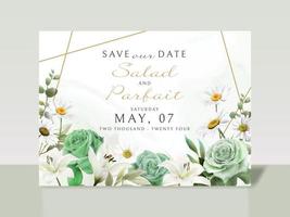 modello di carta di invito a nozze floreale verde vettore