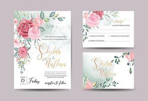 elegante acquerello rosa polveroso carta di invito a nozze e modelli rsvp vettore