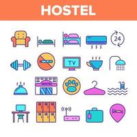 ostello a colori, set di icone lineari vettoriali per alloggi turistici