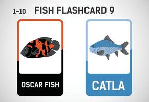 flashcard di pesce per bambini. carte educative per la scuola materna. illustrazione vettoriale stampabile