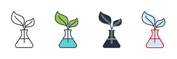 illustrazione vettoriale del logo dell'icona botanica. modello di simbolo di vetro e pianta da laboratorio per la raccolta di grafica e web design