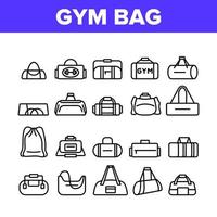 set di icone per la raccolta di accessori per borsa da palestra vettore
