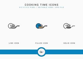 le icone del tempo di cottura impostano l'illustrazione vettoriale con lo stile della linea dell'icona solido. concetto di utensili da cucina. icona del tratto modificabile su sfondo isolato per il web design, l'interfaccia utente e l'applicazione mobile
