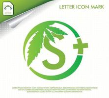lettera s con disegno del logo vettoriale foglia di cannabis verde