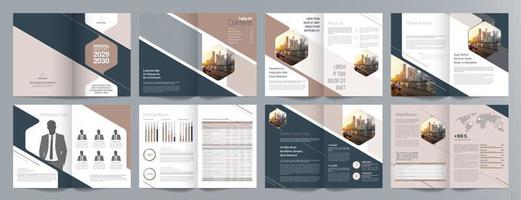 modello di brochure di guida di presentazione aziendale aziendale, relazione annuale, modello di progettazione di brochure aziendale geometrica piatta minimalista di 16 pagine, formato a4. vettore