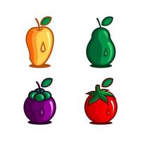 illustrazione vettoriale di un insieme di frutta fresca, mango, mangostano, avocado e pomodoro