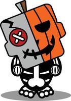 vettore cartone animato carino mascotte teschio personaggio bambola voodoo zombie zucca