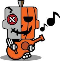 vettore cartone animato carino mascotte teschio personaggio bambola voodoo zucca suonare la chitarra