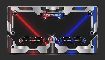 spettacolo di giochi sportivi banner futuristico con sfondo 3d metallico e luce al neon blu rossa per sport elettronici, boxe, combattimento, wrestling. vettore