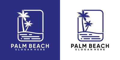 design del logo palma e spiaggia con stile e concetto creativo vettore