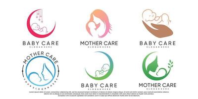 set di ispirazione per il design del logo per la cura del bambino o per la cura della madre con vettore premium di concetto creativo