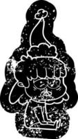 icona angosciata del fumetto di una donna stanca che indossa il cappello di Babbo Natale vettore