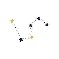 costellazione disegnata a mano. costellazione di doodle blu con stelle gialle. illustrazione vettoriale di stock di stelle celesti isolati su sfondo bianco.