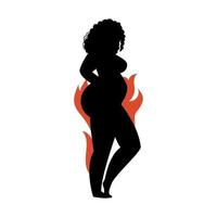 silhouette femminile incinta su sfondo bianco. la ragazza nel periodo prenatale è in posa. illustrazione di riserva di vettore di una donna riccia nel profilo isolata.